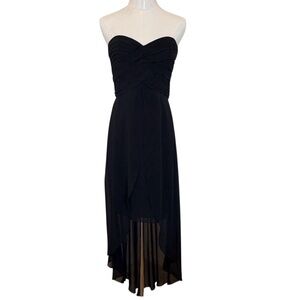 David's Bridal Black Chiffon Sweetheart Neck Asymmetrical Strapless Gown Size 4